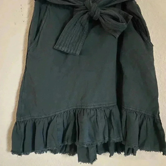 Anthropologie Pilcro Amora Ruffled Mini Black Motif Frayed Tie Waist Skirt Sz S - Picture 4 of 11